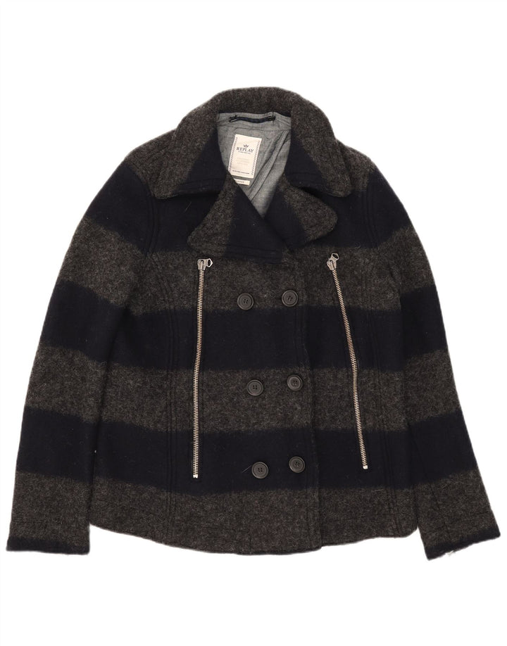 Replay Chaquetón para mujer UK 40 XL Lana gris a rayas