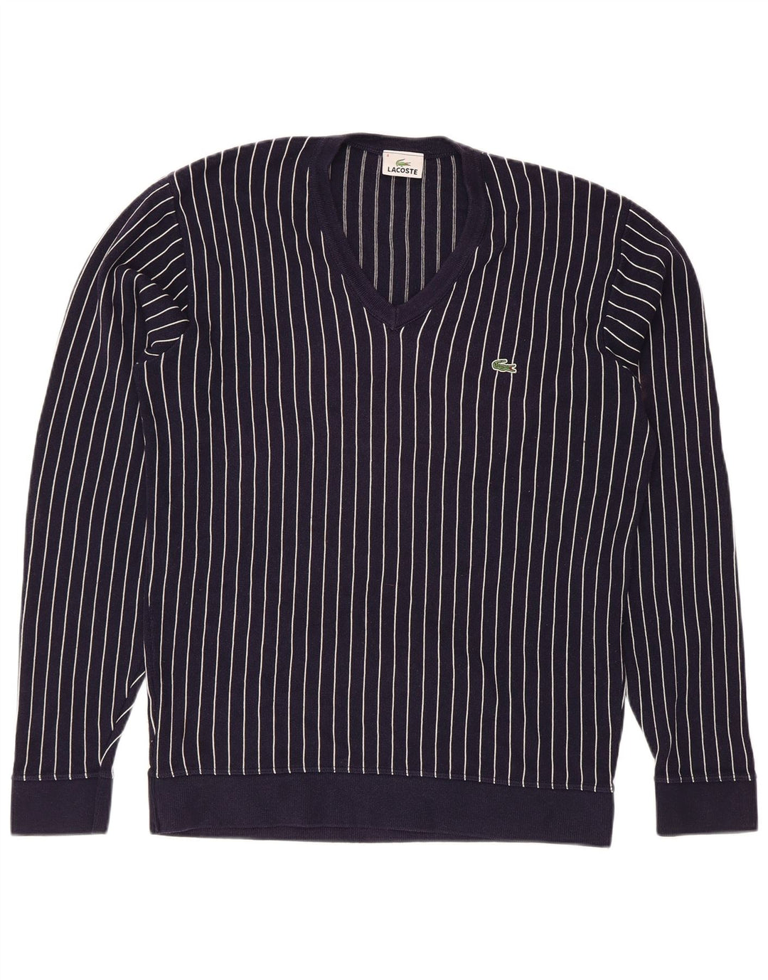 Lacoste Jersey con cuello en V para hombre talla 4 mediano azul marino a rayas
