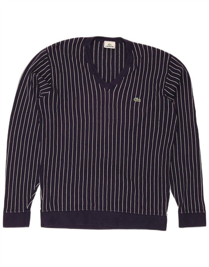 Lacoste Jersey con cuello en V para hombre talla 4 mediano azul marino a rayas