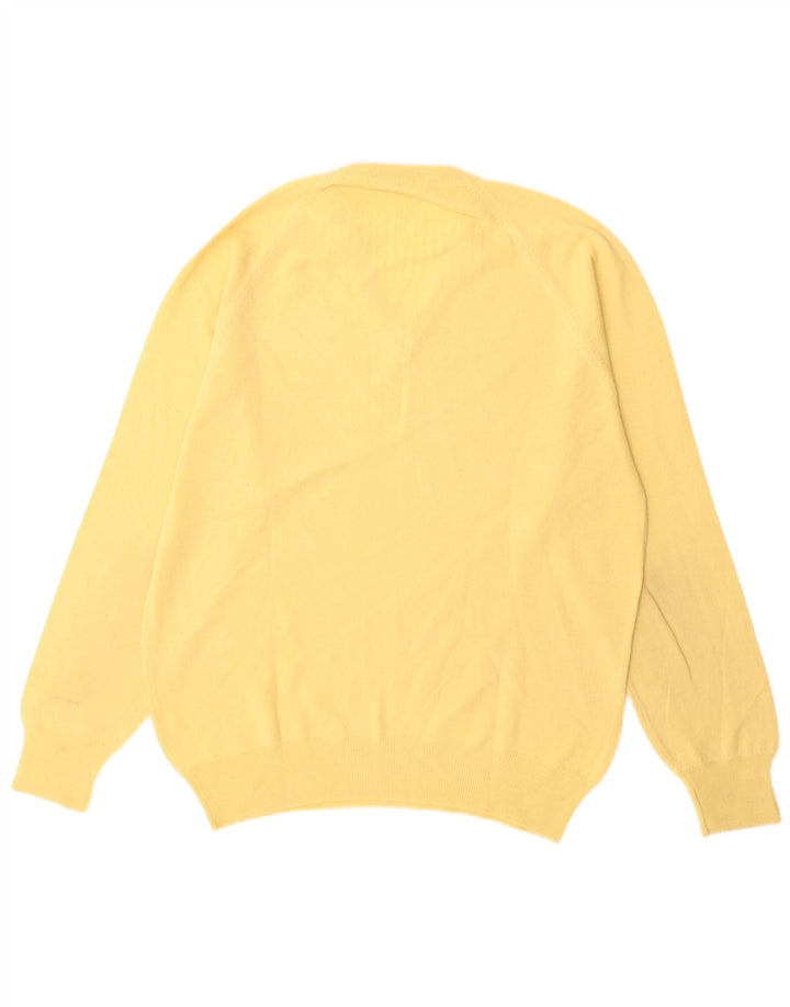 Vintage hombres V-cuello jumper suéter grande amarillo lana virgen