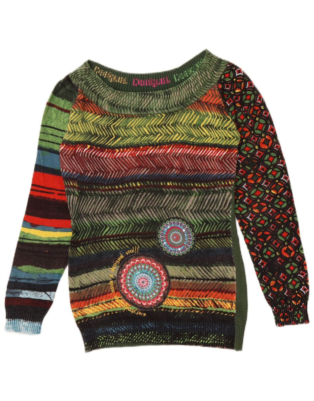 Desigual - Jersey con cuello barco para mujer, talla M, multicolor