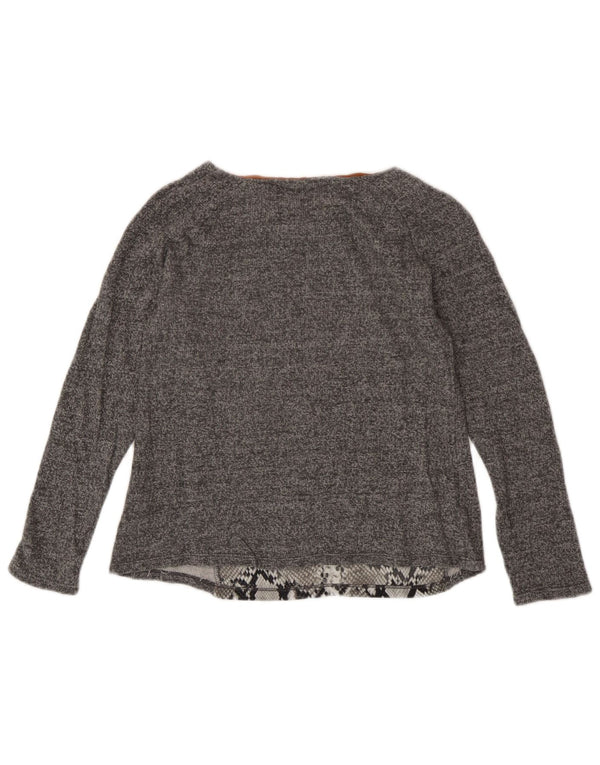 Zara Mujer Crop Top Manga Larga UK 42 Gris Medio Animal Print Algodón