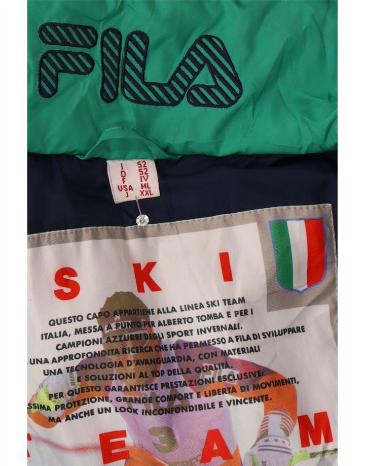 Fila Chaqueta de esquí con capucha para hombre, ajuste holgado, IT 52, grande, verde, geométrico