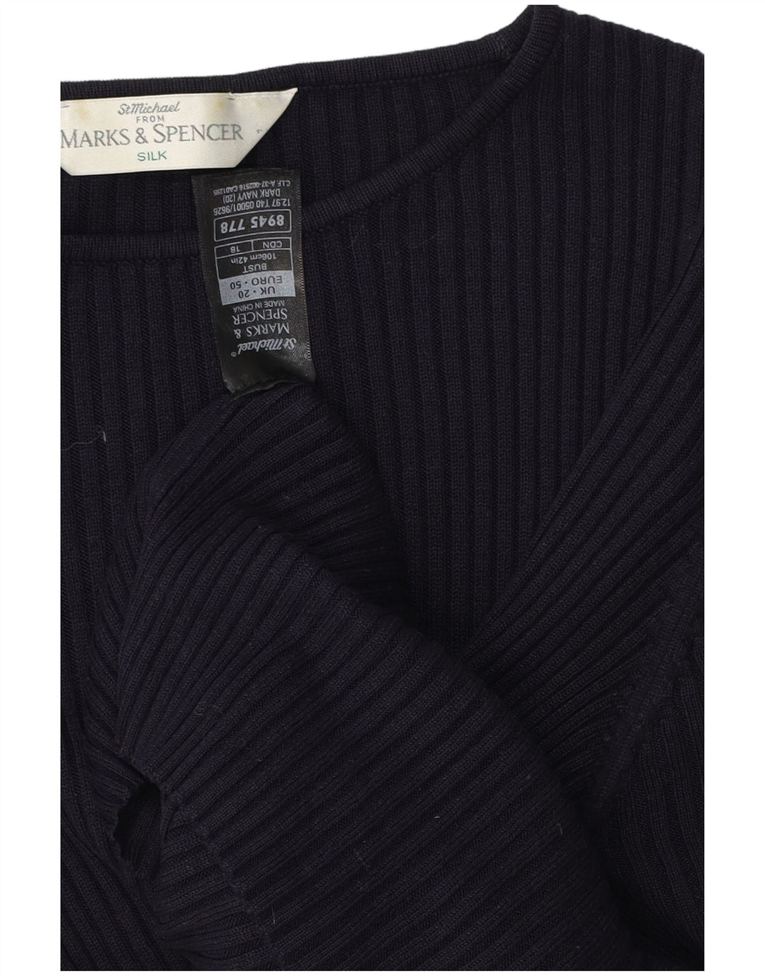 Marks & Spencer Blusa para Mujer Top UK 20 2XL Azul Marino Seda Clásico