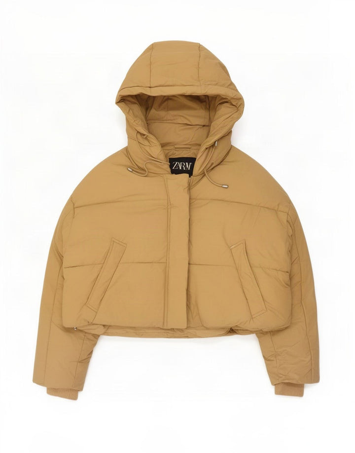 Zara Mujer Chaqueta Acolchada Extragrande Con Capucha UK 44 Medium Beige