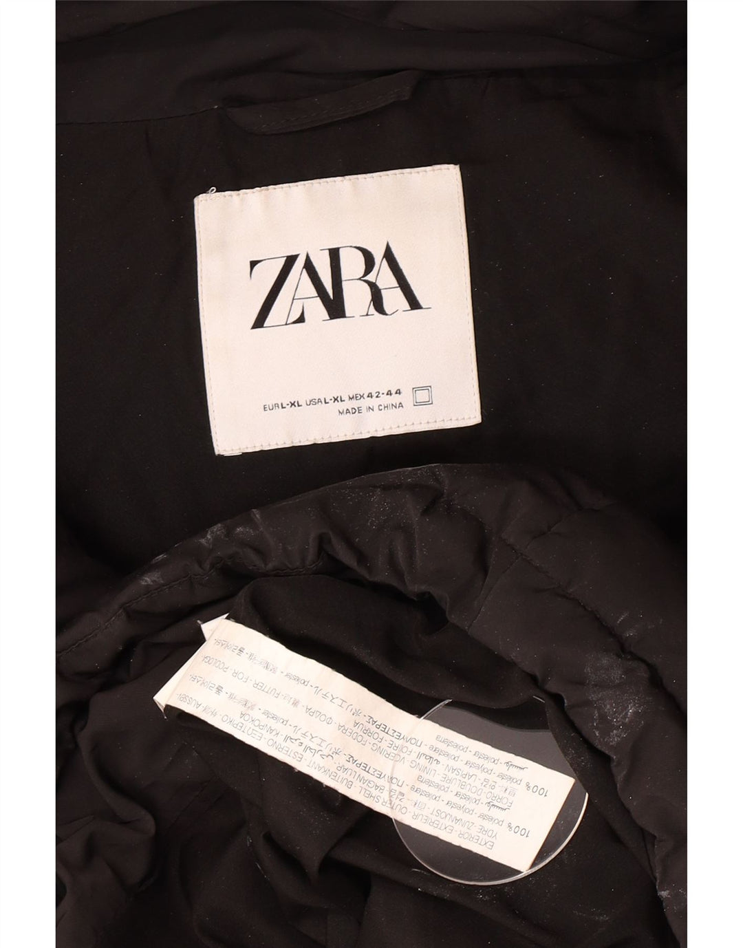 Zara Mujer Chaqueta Acolchada Con Capucha ES 42 XL Poliéster Negro