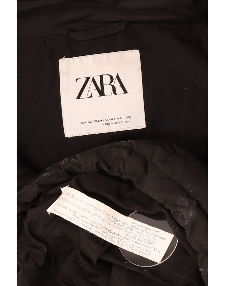 Zara Mujer Chaqueta Acolchada Con Capucha ES 42 XL Poliéster Negro