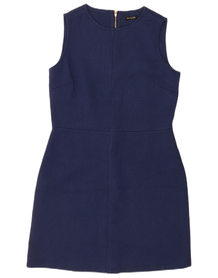 Massimo Dutti Vestido Tubo Sin Mangas Mujer EU 42 Grande Lana Azul Marino