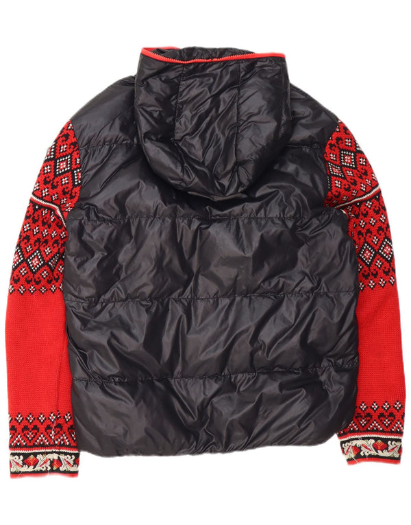 RA-RE Chaqueta acolchada con capucha de punto para mujer UK 46 Grande Nylon geométrico negro