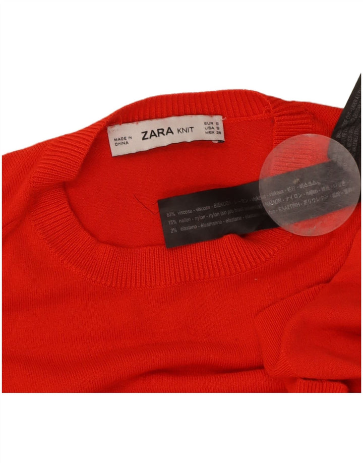 ZARA Womens Crew Neck Jumper Sweater UK 8 Small Red Viscose