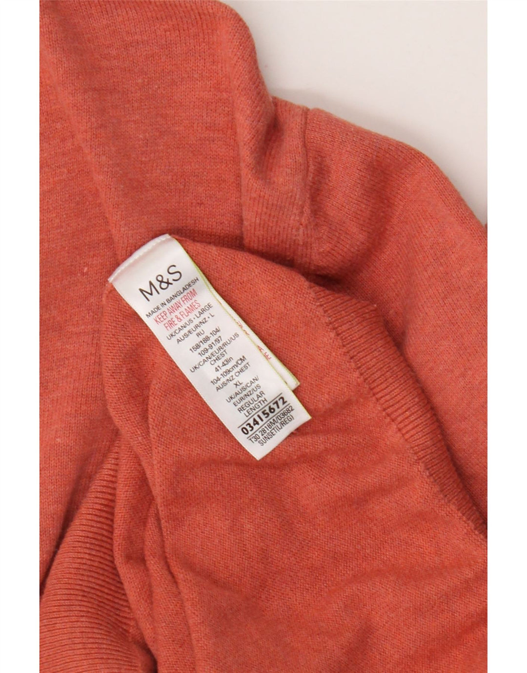 Marks & Spencer Jersey con cuello en V para hombre, talla grande, algodón naranja