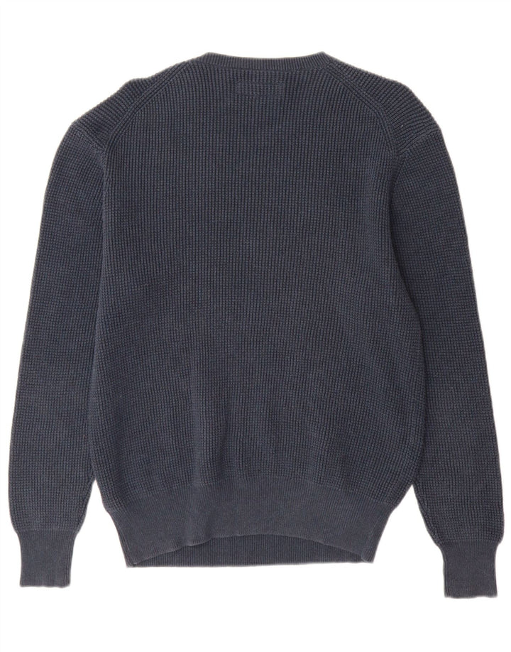 All Saints Jersey de cuello redondo para hombre, jersey de algodón azul marino mediano