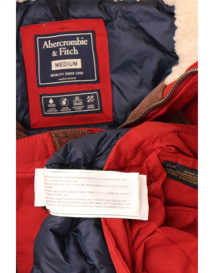 Abercrombie & Fitch Abrigo acolchado con capucha para hombre UK 38 Poliéster rojo medio