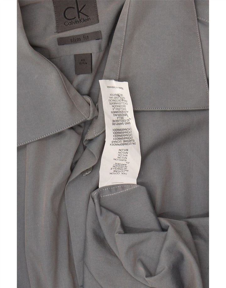 Camisa CALVIN KLEIN Slim Fit para hombre Talla 40 15 3/4 Algodón gris medio