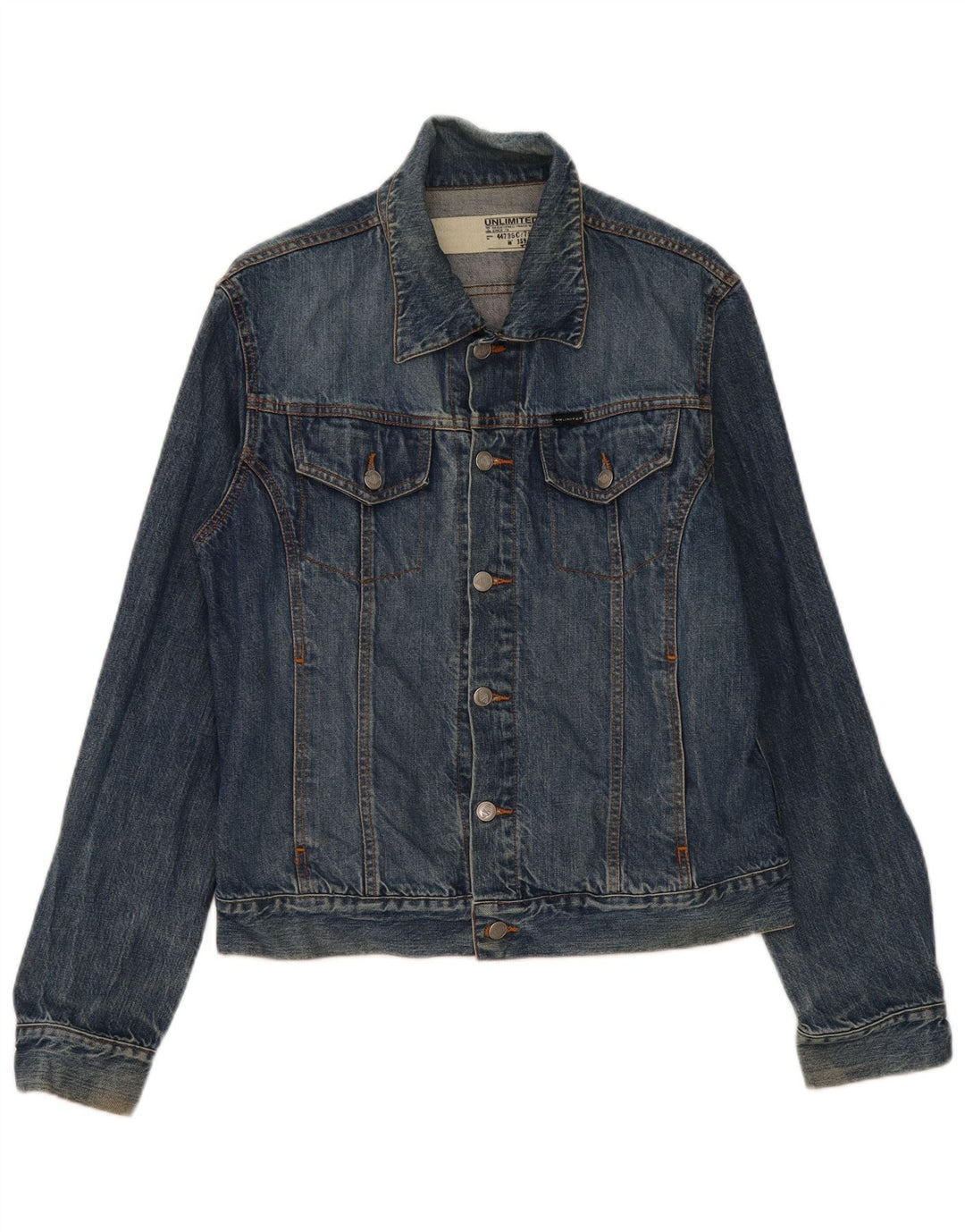 UNLIMITED Mens Denim Jacket UK 40 Large Blue Cotton
