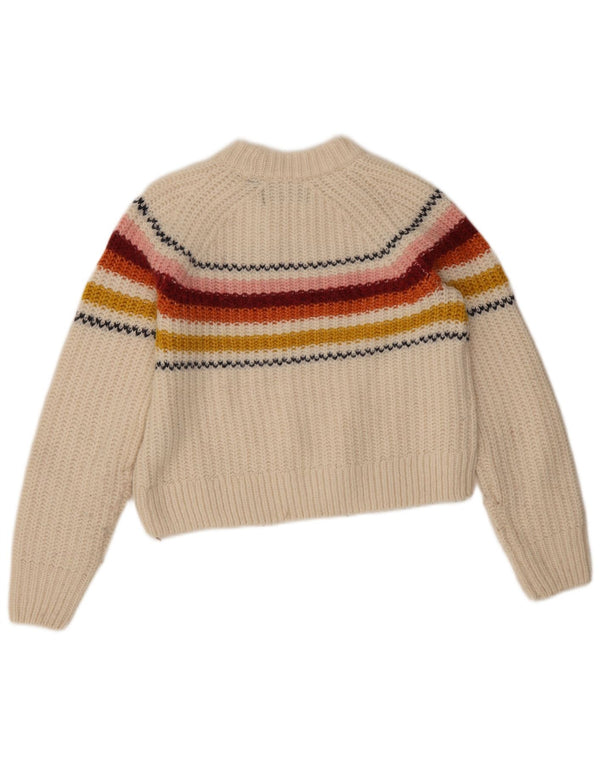 Superdry Jersey corto con cuello redondo para mujer, talla 8, talla pequeña, color blanco a rayas