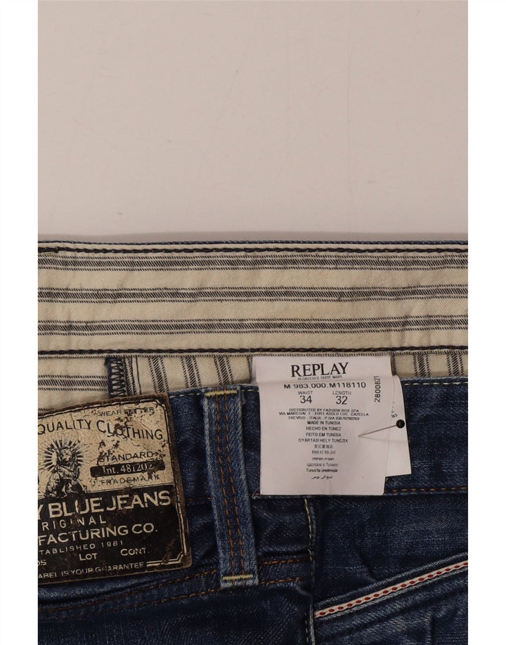 Vaqueros rectos para hombre Replay W34 L32 Algodón azul