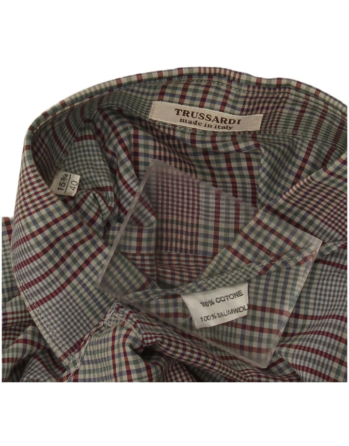 TRUSSARDI Camisa Hombre Talla 40 15 3/4 Mediana Algodón Cuadros Multicolor