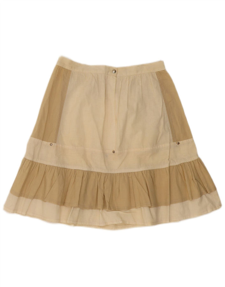 Falda evasé vintage para mujer W25 Bloque de color beige pequeño