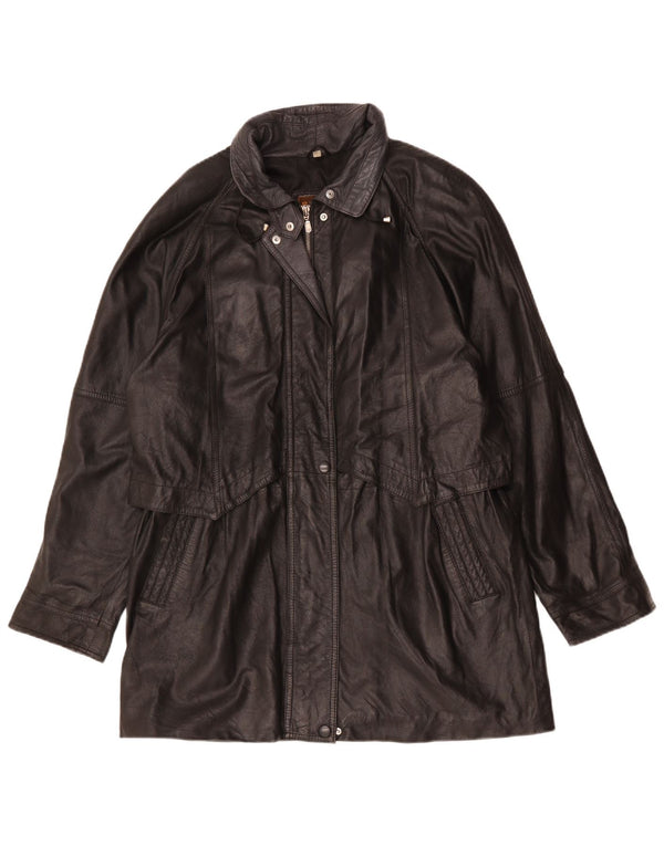 Vintage mujer abrigo de cuero de gran tamaño Reino Unido 16 grande negro