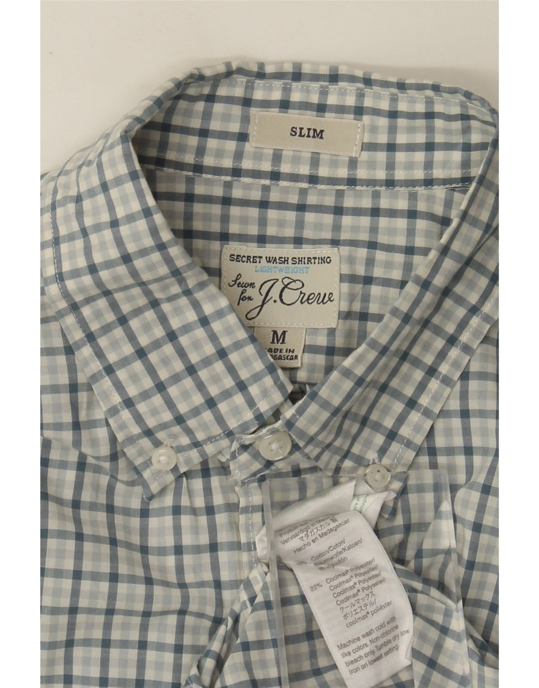 J. CREW Camisa ajustada para hombre de algodón a cuadros azul medio