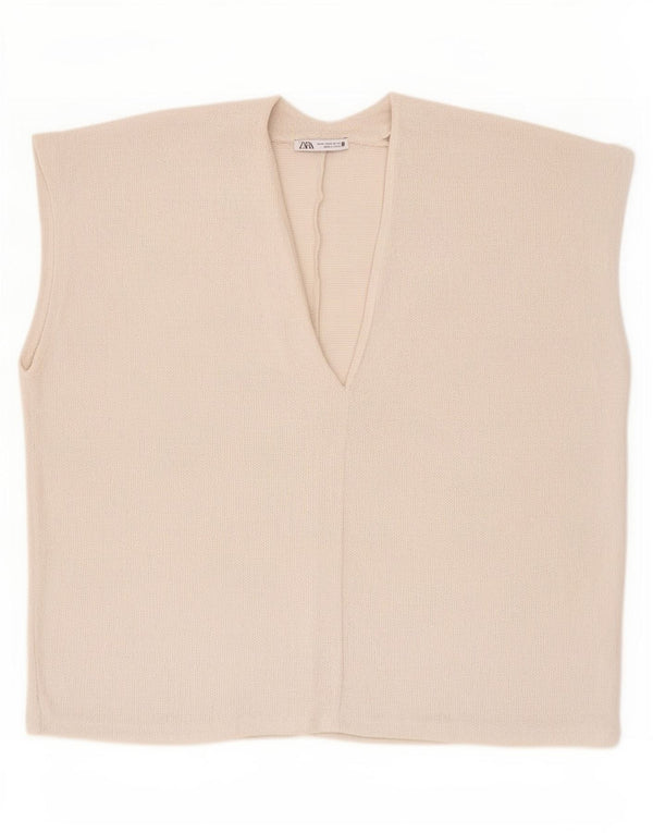 Zara Mujer Blusa Extragrande Top UK 44 Viscosa Beige Medio