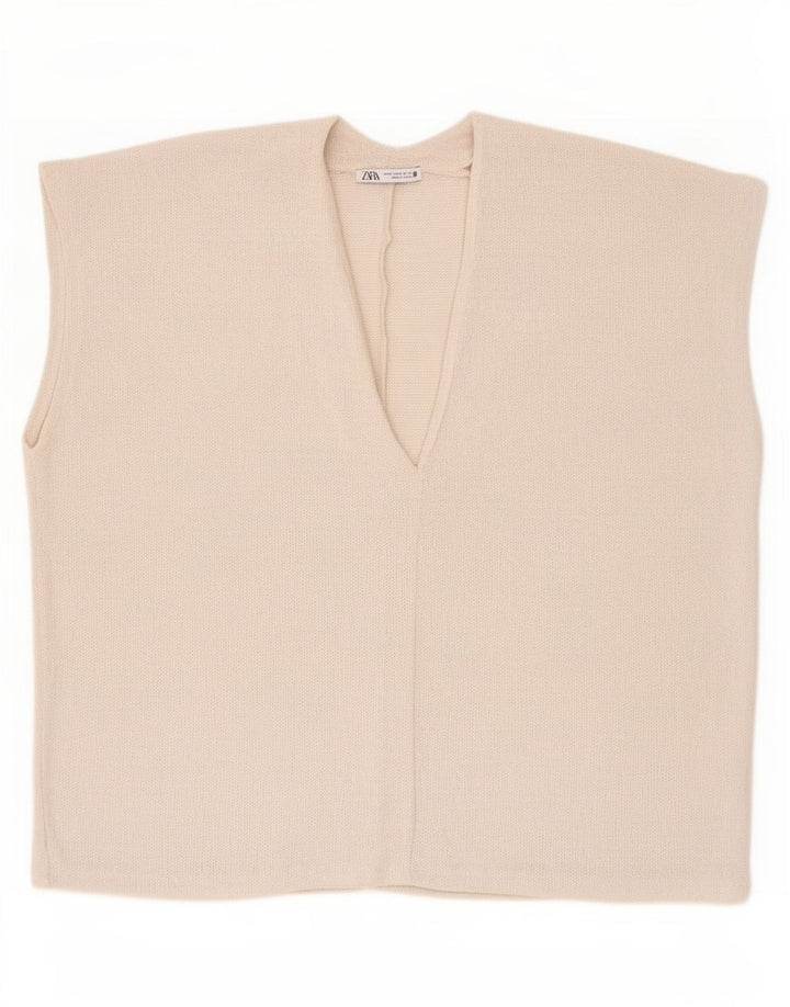 Zara Mujer Blusa Extragrande Top UK 44 Viscosa Beige Medio