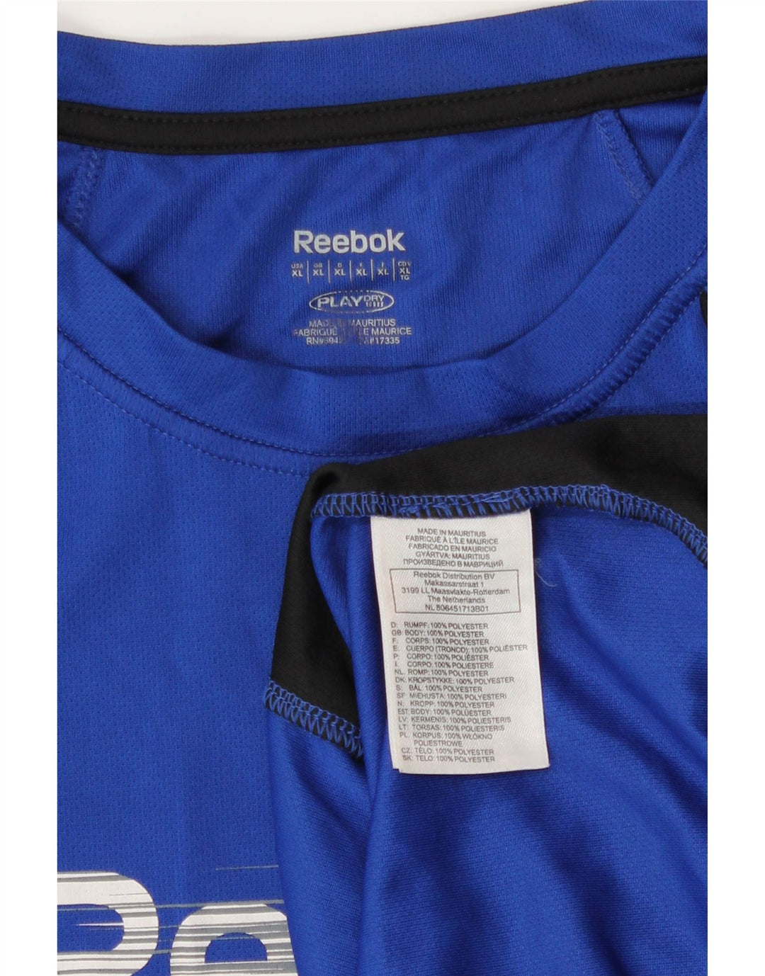 Reebok Camiseta gráfica para hombre Top XL Azul Colorblock Poliéster