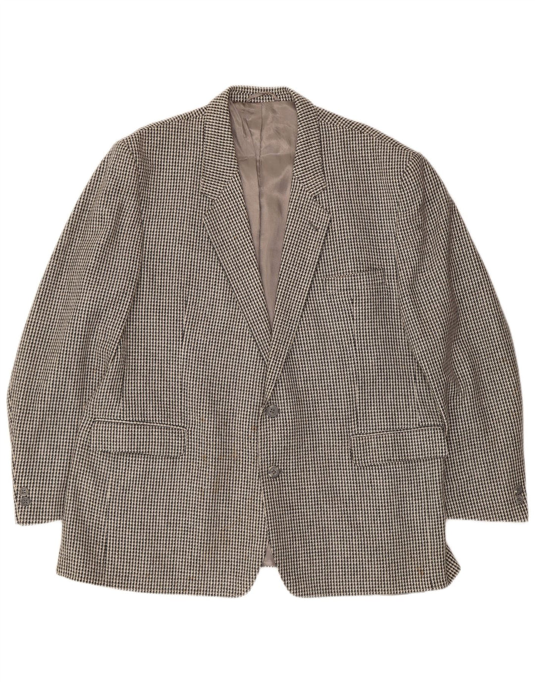 Vintage hombres 2 botones Blazer chaqueta Reino Unido 40 lana de pata de gallo gris grande