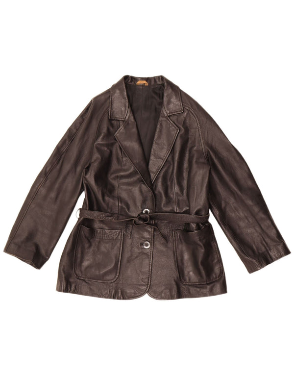 Everest Chaqueta Blazer de Cuero con 2 Botones para Mujer UK 40 Medium Black Leather