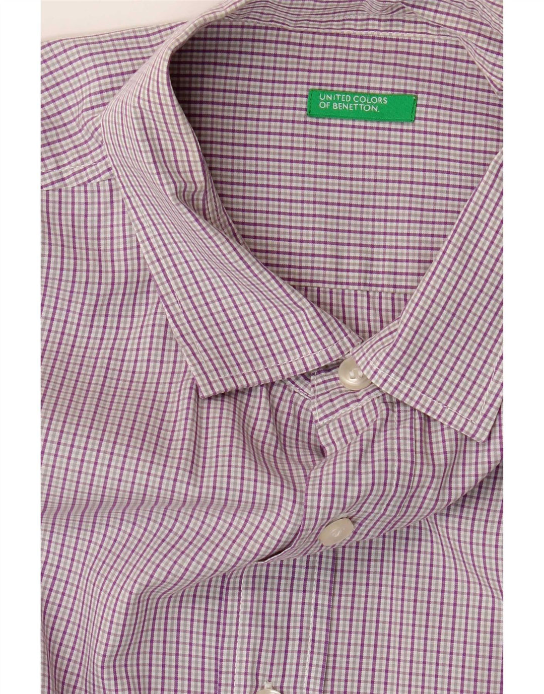 Benetton Hombre Camisa De Manga Corta Large Vichy Morado