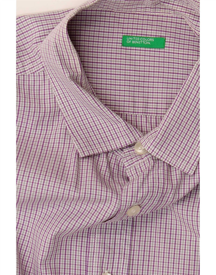 Benetton Hombre Camisa De Manga Corta Large Vichy Morado