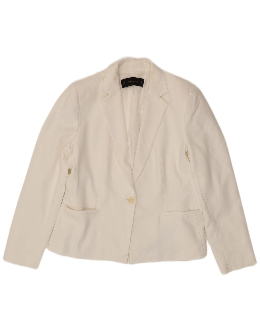 ZARA Chaqueta Blazer De 1 Botón Mujer ES 40 XL Poliéster Blanco