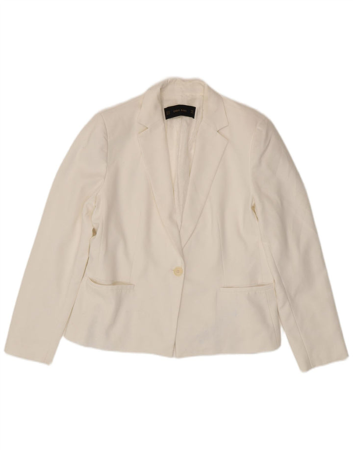 ZARA Chaqueta Blazer De 1 Botón Mujer ES 40 XL Poliéster Blanco