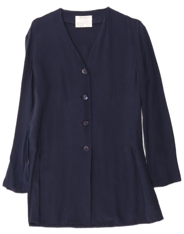 Max Mara Chaqueta Blazer de 4 Botones para Mujer UK 44 Mediana Seda Azul Marino
