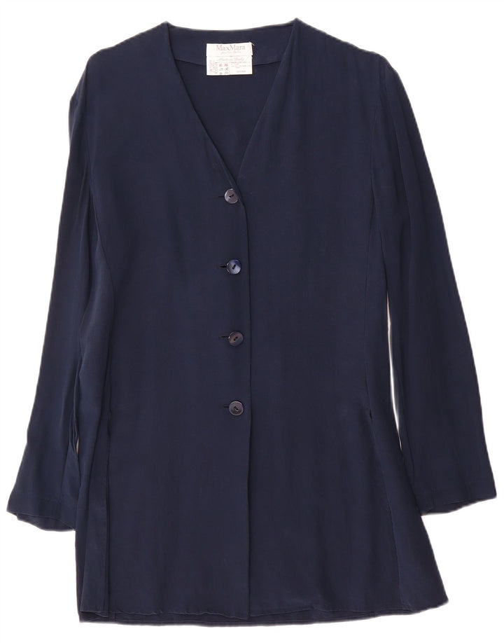 Max Mara Chaqueta Blazer de 4 Botones para Mujer UK 44 Mediana Seda Azul Marino