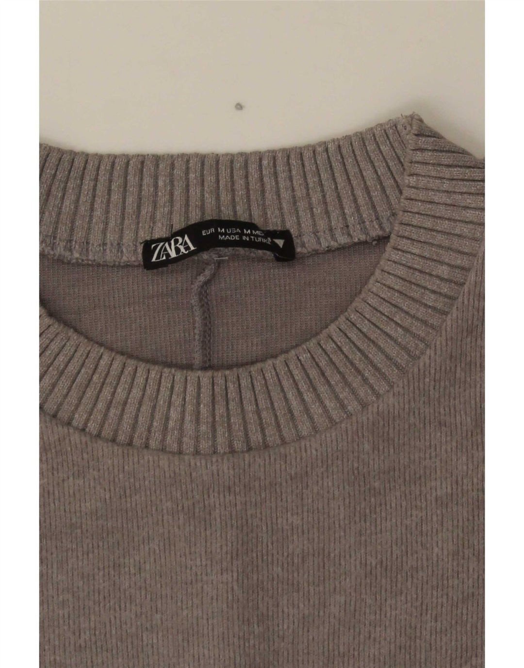 Zara Suéter Corto con Cuello Redondo para Mujer UK 44 Gris Medio