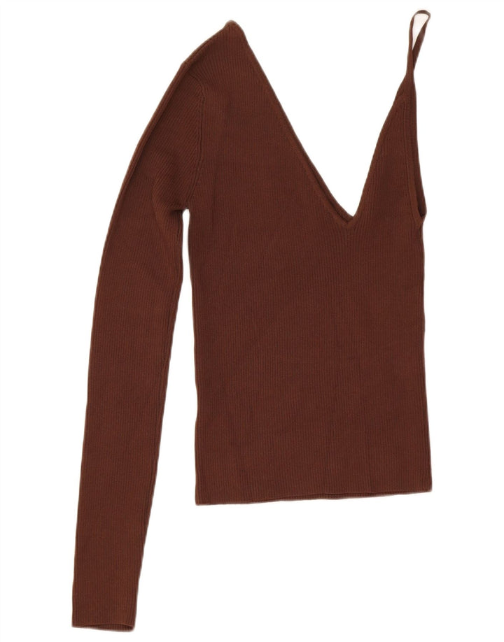 Zara Mujer Top De Un Hombro UK 42 Viscosa Marrón Medio