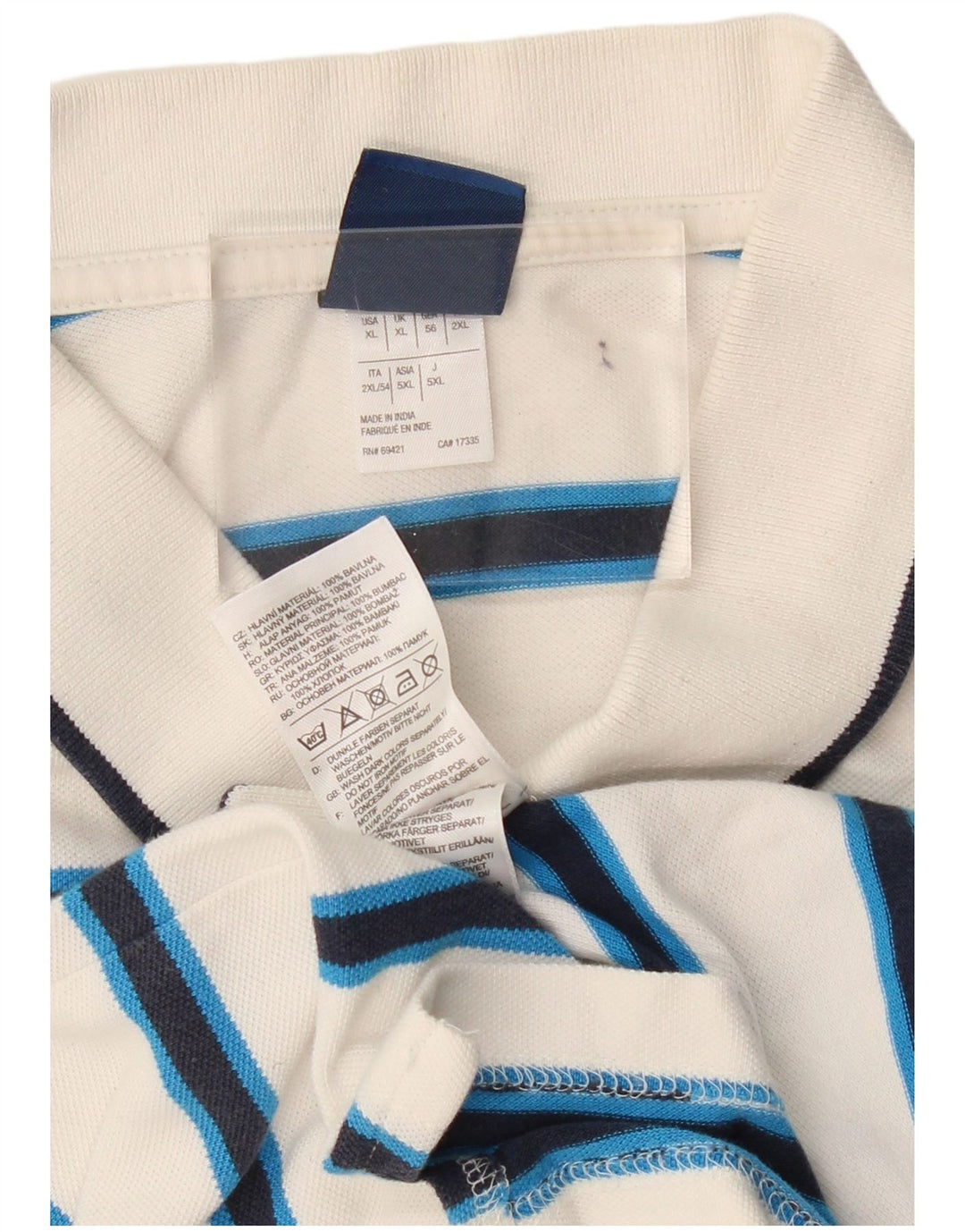 REEBOK Polo Hombre XL Algodón Rayas Blanco