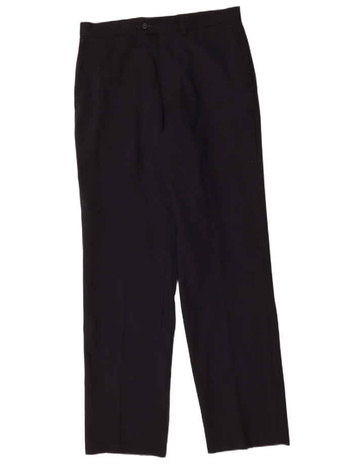 Marks & Spencer Pantalones casuales rectos para hombre W32 L33 Lana azul marino