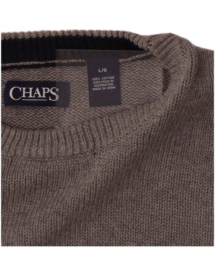 CHAPS Jersey de cuello redondo para hombre, suéter grande de algodón gris