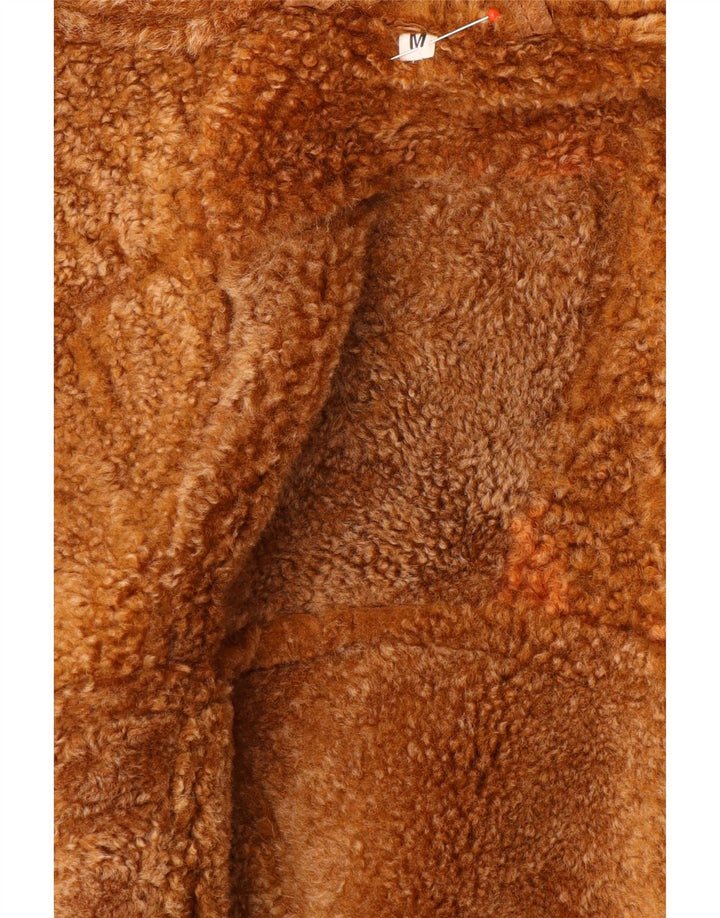 Vintage mujer shearling chaqueta Reino Unido 14 marrón medio geométrico