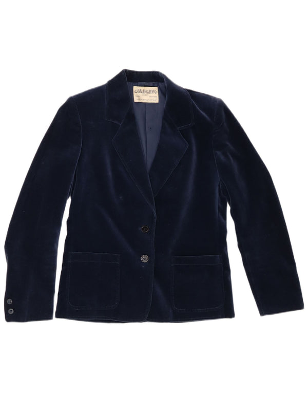 Jaeger Chaqueta Blazer de Terciopelo con 2 Botones para Mujer UK 8 Small Azul Marino Algodón