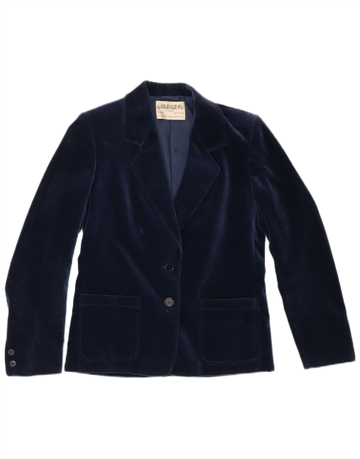 Jaeger Chaqueta Blazer de Terciopelo con 2 Botones para Mujer UK 8 Small Azul Marino Algodón