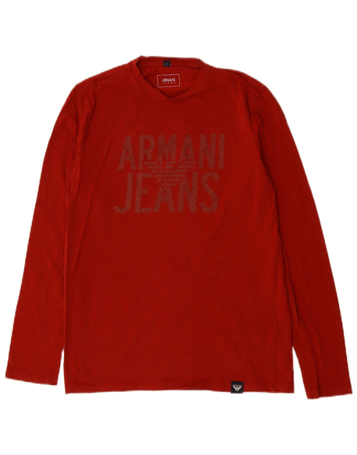 ARMANI JEANS Top gráfico para mujer manga larga UK 12 Algodón rojo medio