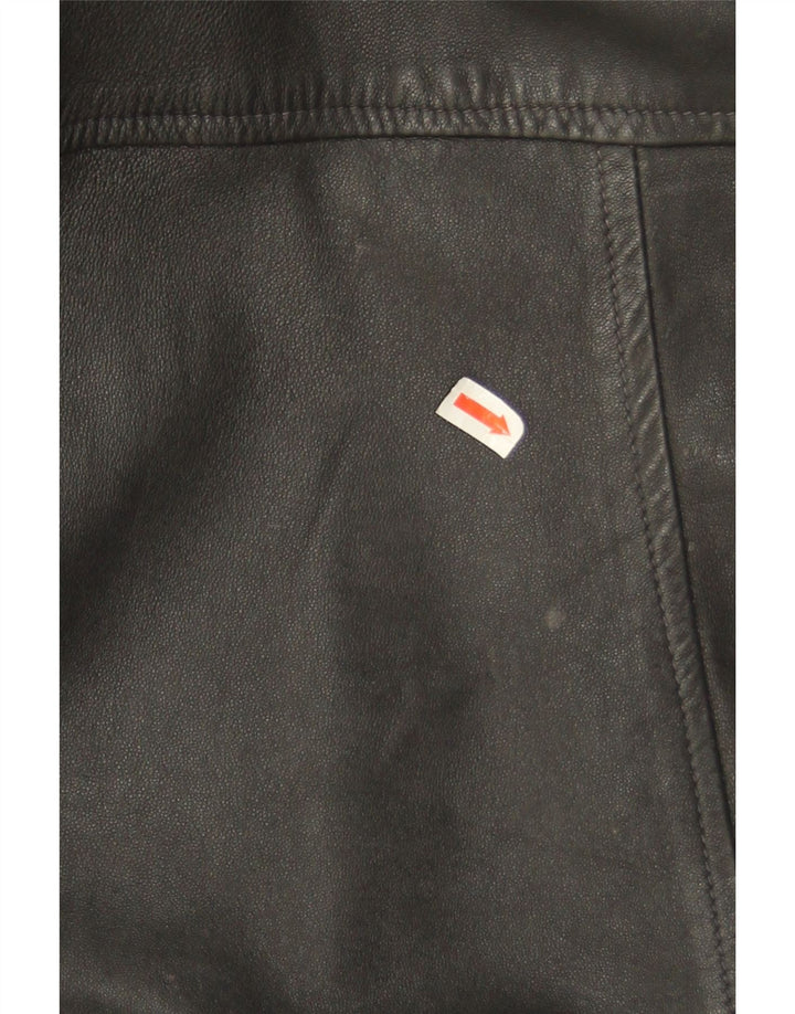 Vintage mujer chaqueta de cuero de gran tamaño Reino Unido 10 cuero negro pequeño
