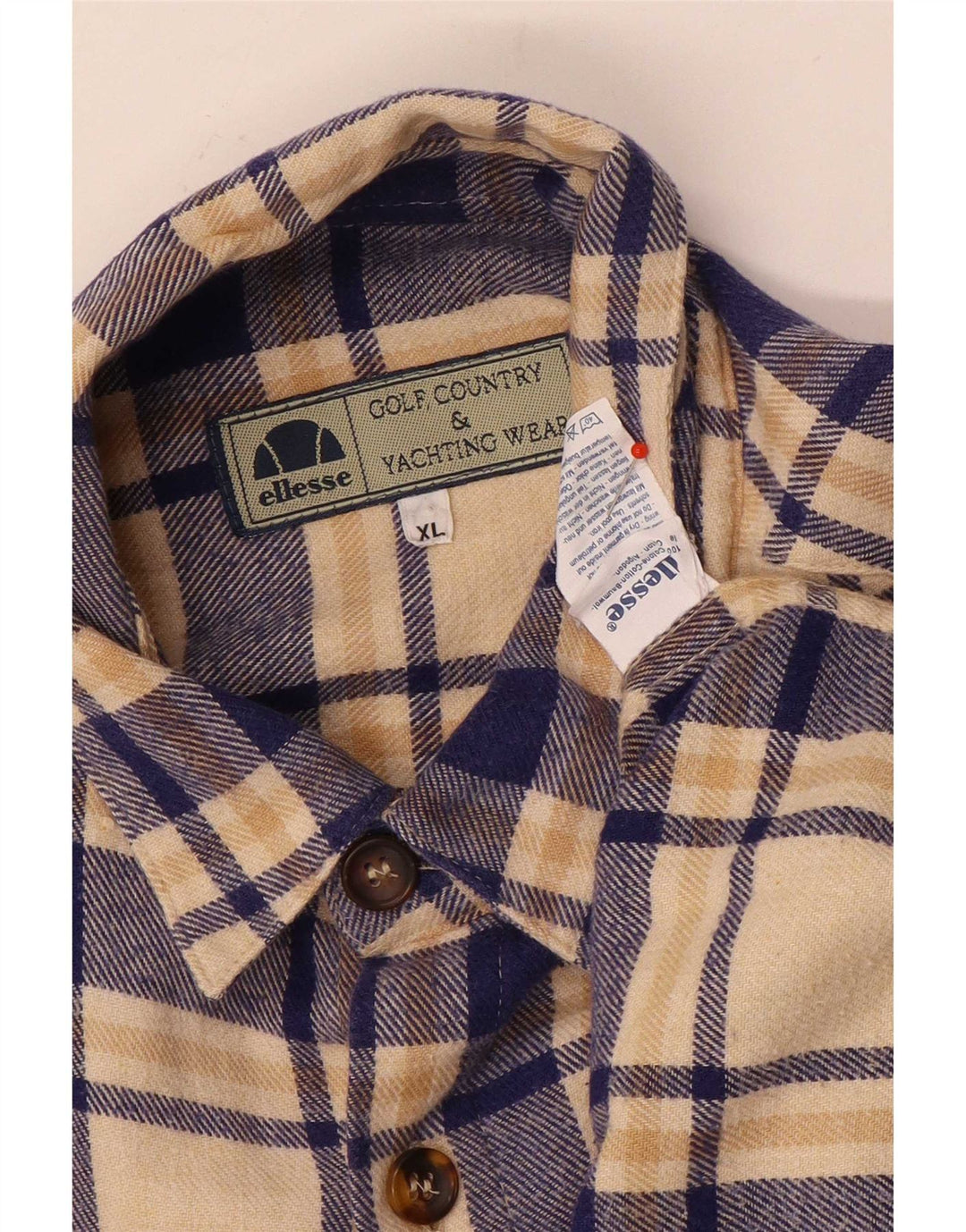 Ellesse Hombre Camisa De Franela XL Algodón A Cuadros Beige