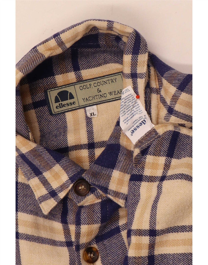 Ellesse Hombre Camisa De Franela XL Algodón A Cuadros Beige