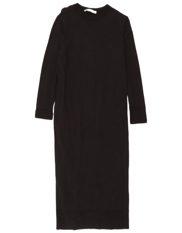 Zara Mujer Vestido Jersey De Manga Larga UK 8 Small Viscosa Negra