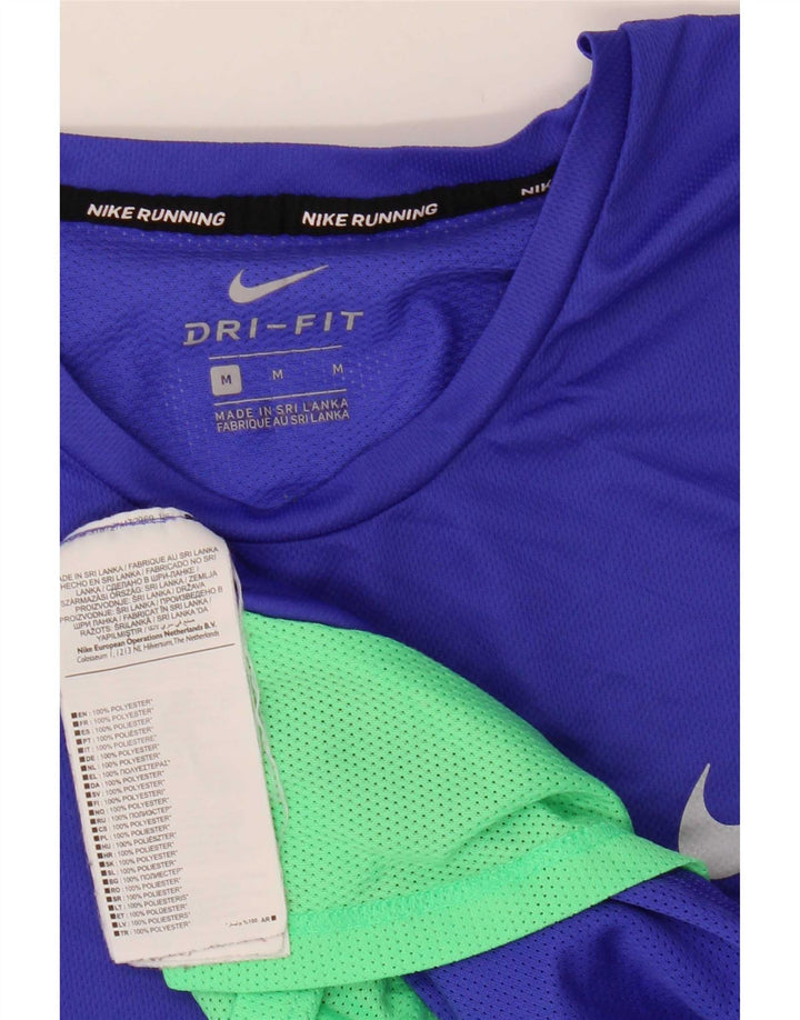 Nike Camiseta Dri Fit para mujer UK 44 Azul medio Poliéster con bloques de color